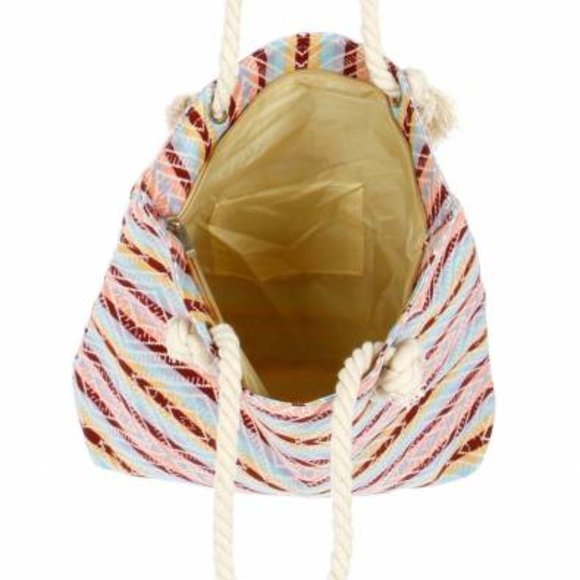 CODE LOVE Rope Handle Beach Tote Large Ikiet Multi Blue Canvas Bag - Picture 4 of 8